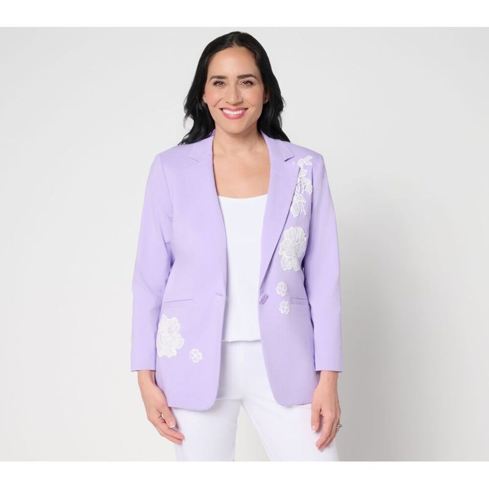 Susan Graver Women's Jacket Sz L Ultra Blazer Grey Dusk- Textured Leopard